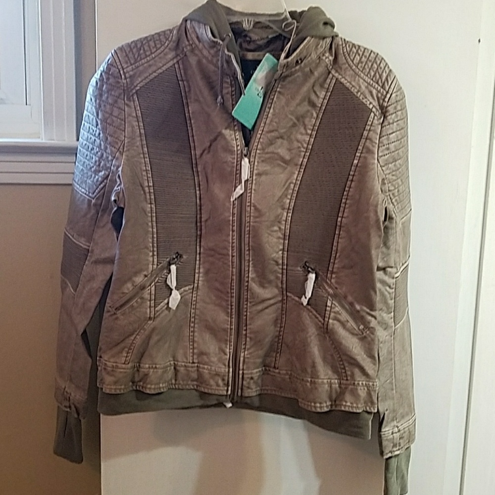 Women's size L LA Coalition hooded moto jacket